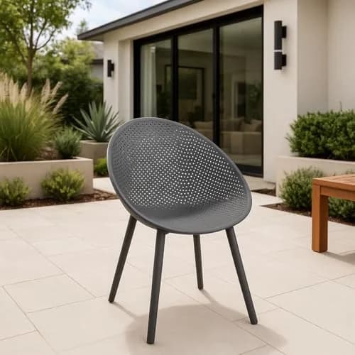 2xhome Modern Patio Dining Chair | Perforated Egg-Shaped Weather Resistant Seat thumbnail 1