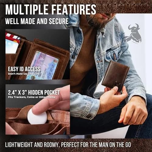BULL GUARD Freedom Leather RFID Trifold Wallet for Men | Durable Top Grain Leather with Smart Tracker Pocket thumbnail 5