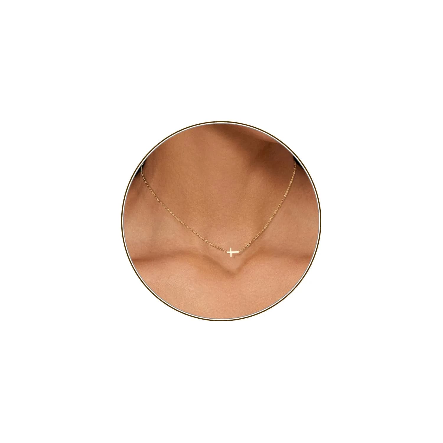 HERIER Silver Necklace for Women Dainty Cross Necklace 20.5mm*14.5mm | Simple Trendy Jewelry — Sideways Cross-Gold