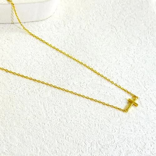 HERIER Sideways Cross Necklace for Women 14K Gold Plated 16.5" (41.9 cm) | Dainty Cute Cross Pendant Necklace thumbnail 7