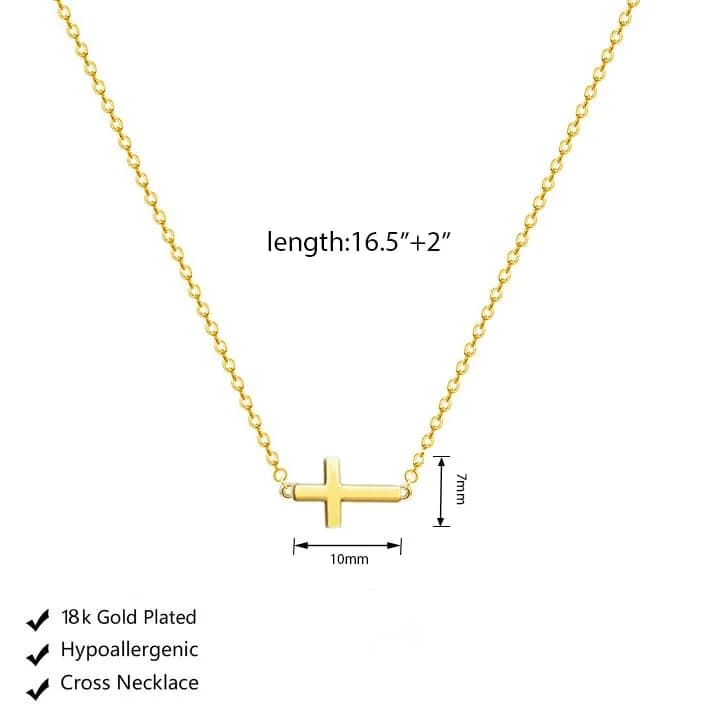 HERIER Sideways Cross Necklace for Women 14K Gold Plated 16.5" (41.9 cm) | Dainty Cute Cross Pendant Necklace thumbnail 4