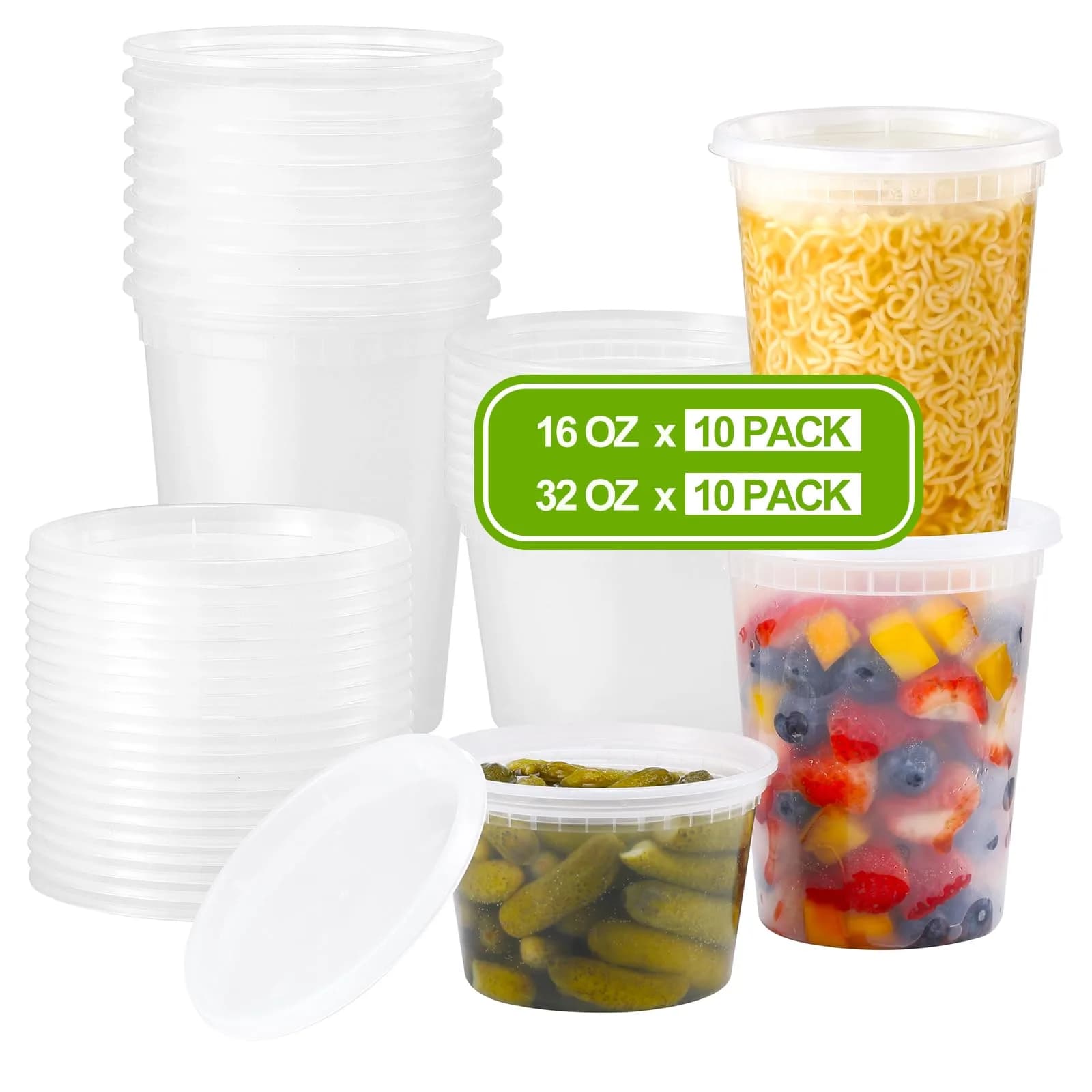 AOZITA Food Storage Containers Set | Airtight, Microwave & Freezer Safe (16oz & 32oz, 20 pcs) - main product image