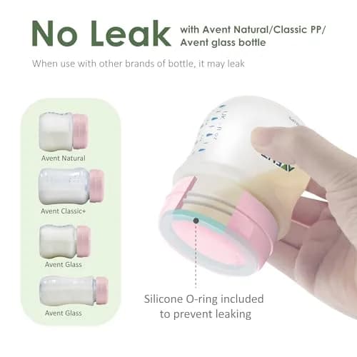 Maymom Solid Lids Aka Travel Caps with Sealing Ring for Avent Bottles, 6 Count Pink | BPA-Free & FDA Compliant thumbnail 4