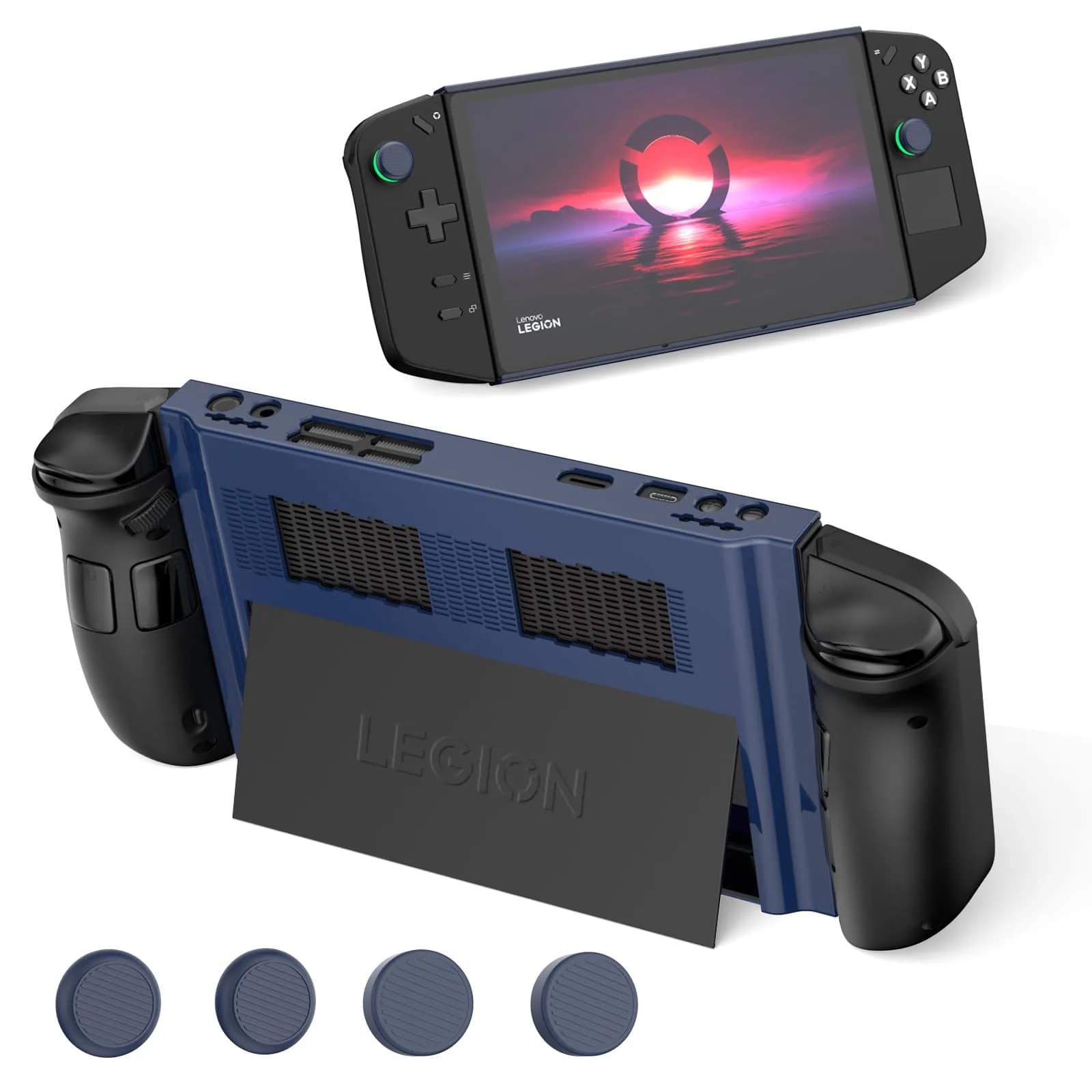TUDIOW Clear Protective Case for Lenovo Legion Go Gaming Handheld 2023 with 4 Thumb Grips | Shock-Absorbing PC Cover — Blue
