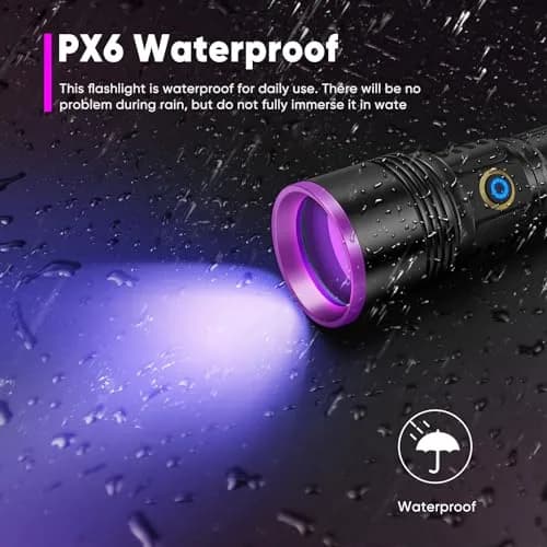 LUXNOVAQ 30W UV Flashlight USB Rechargeable 191g (6.7oz) | High-Intensity 365nm Blacklight thumbnail 7