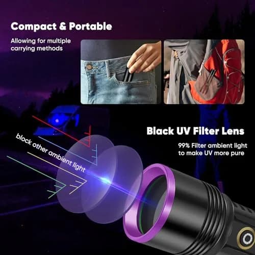 LUXNOVAQ 30W UV Flashlight USB Rechargeable 191g (6.7oz) | High-Intensity 365nm Blacklight thumbnail 2