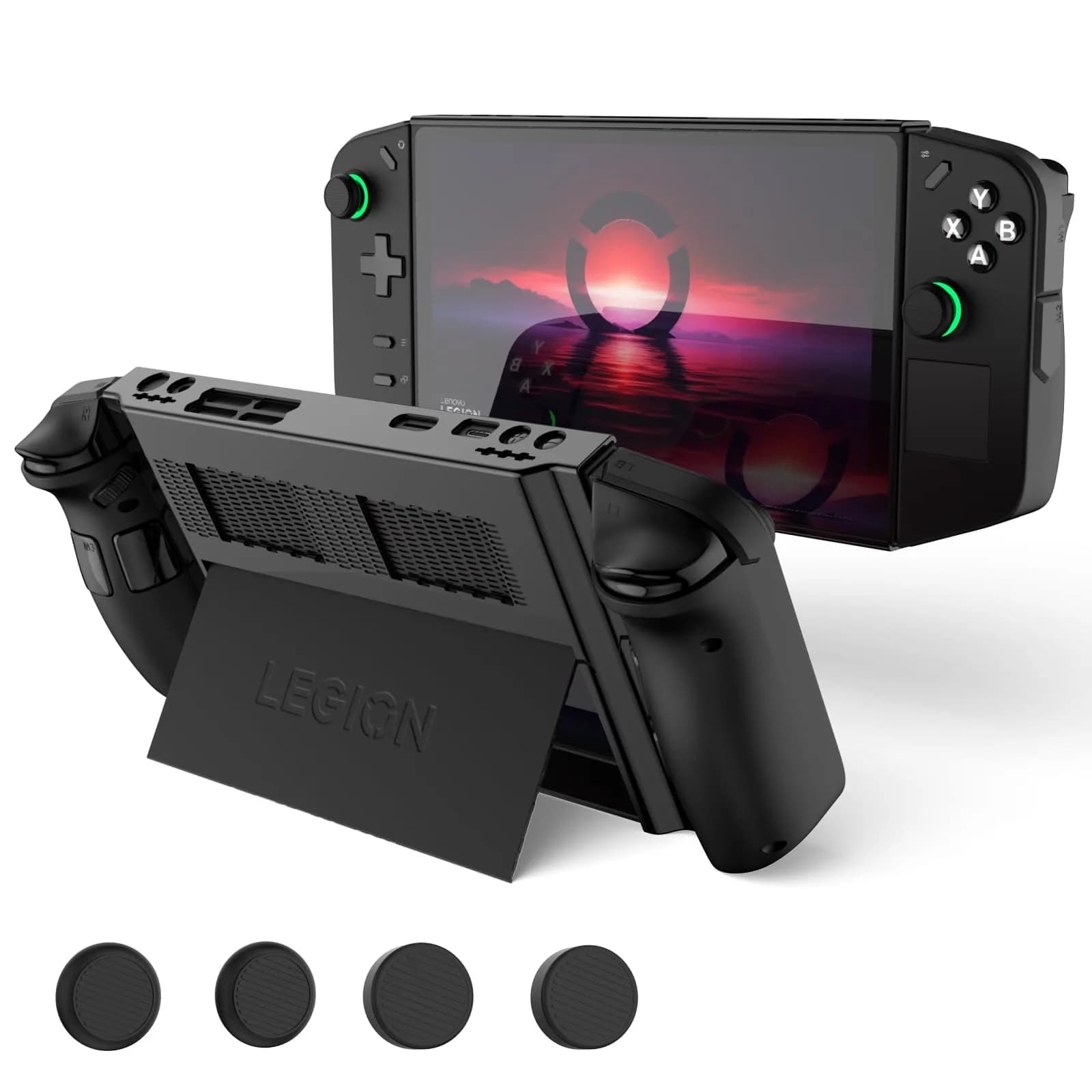 TUDIOW Clear Protective Case for Lenovo Legion Go Gaming Handheld 2023 with 4 Thumb Grips | Shock-Absorbing PC Cover — Black