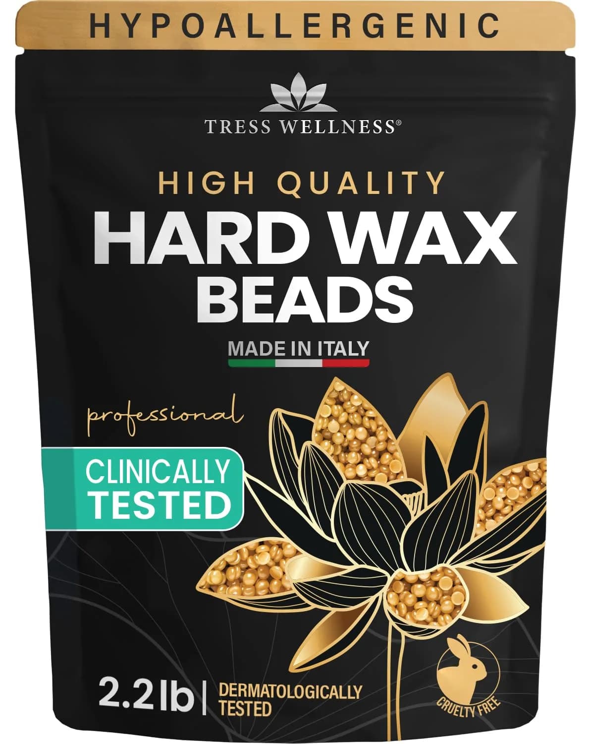 Tress Wellness Hard Wax Beads for Hair Removal - 1kg (35.27 oz) - Dermatologically Tested, Unscented