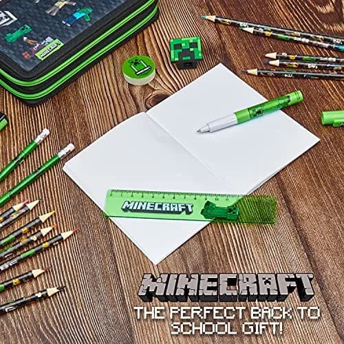 Minecraft Kids Pencil Case Stationery Set with Notebook, Colored Pencils, Pens, Ruler, Eraser & Sharpener | Black Aop thumbnail 4
