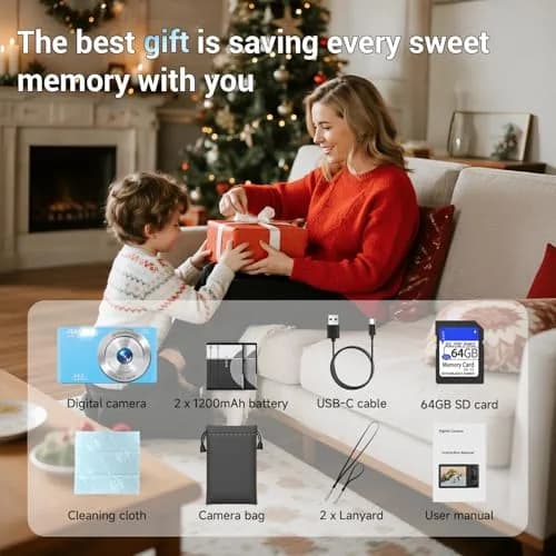SMARTKLIK Digital Camera for Teens, FHD 4K 44MP with 64GB SD Card, 16X Digital Zoom, Compact Point Shoot Camera Blue | 44MP CMOS Sensor thumbnail 6