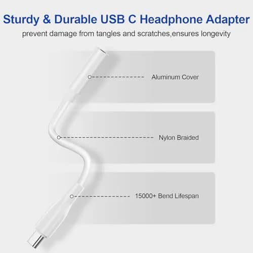 UorMe USB C to 3.5mm Headphone Adapter White 2-Pack | Hi-Fi Sound Quality with DAC Chip thumbnail 4