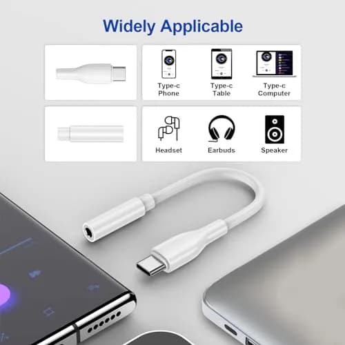 UorMe USB C to 3.5mm Headphone Adapter White 2-Pack | Hi-Fi Sound Quality with DAC Chip thumbnail 2