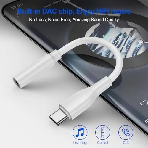 UorMe USB C to 3.5mm Headphone Adapter White 2-Pack | Hi-Fi Sound Quality with DAC Chip thumbnail 3