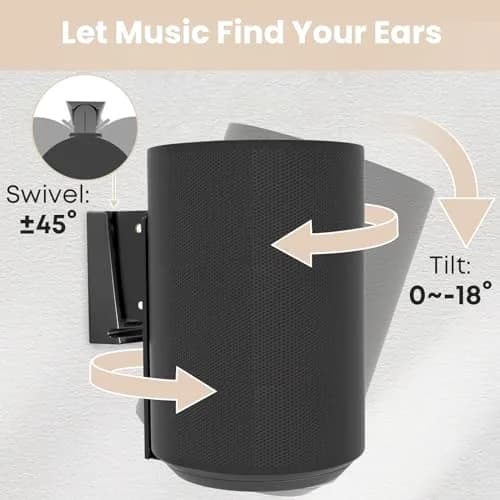PUTORSEN Speaker Wall Mount for Sonos Era 100, Tilt & Swivel, 1 Pack Black | Metal Bracket for Better Audio thumbnail 3