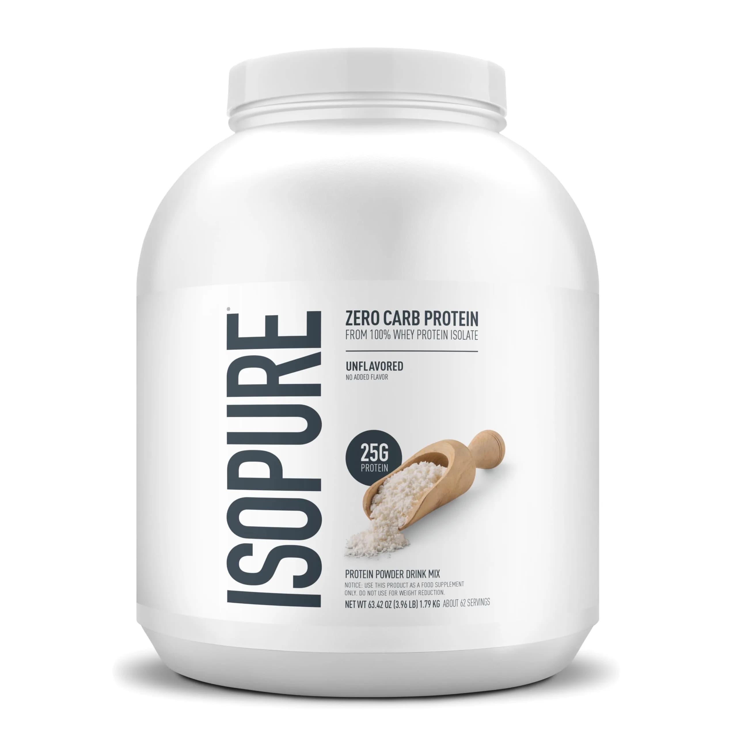 Isopure UNFLAVORED protein powder tub Whey isolate 62 servings