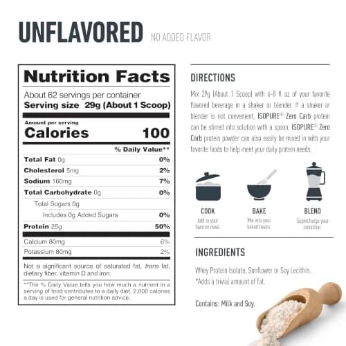 Isopure Zero Carb Whey Isolate Protein Powder Unflavored 2.04 kg (4.5 lb) | 25g Protein Per Serving, Gluten-Free, Immune Support thumbnail 9
