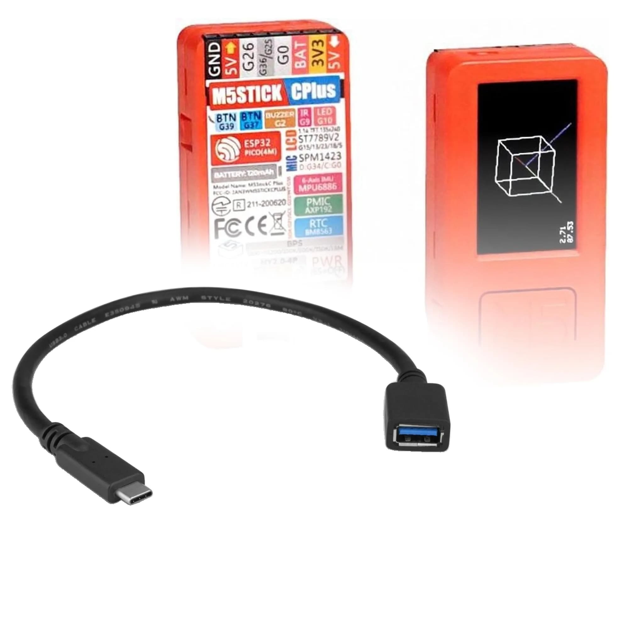 BoxWave USB Expansion Adapter for M5Stack M5StickC Plus ESP32-PICO - OTG Host Adapter with USB 2.0 for Storage, Mouse, Keyboard (Red) - main product image