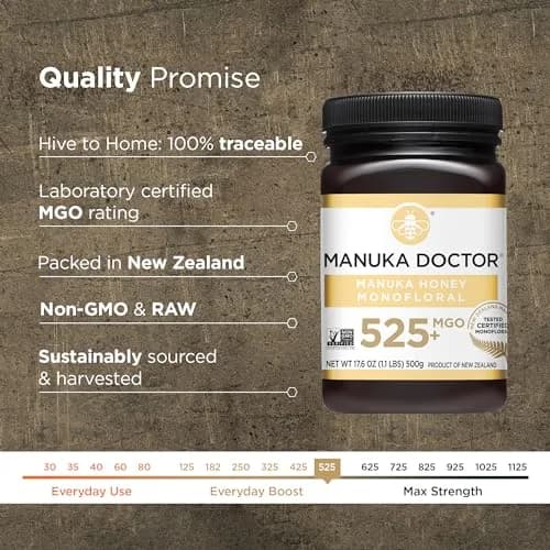 Manuka Doctor Raw Manuka Honey MGO 525+ | Traceable, 17.6 oz | Supports Immunity & Energy thumbnail 2