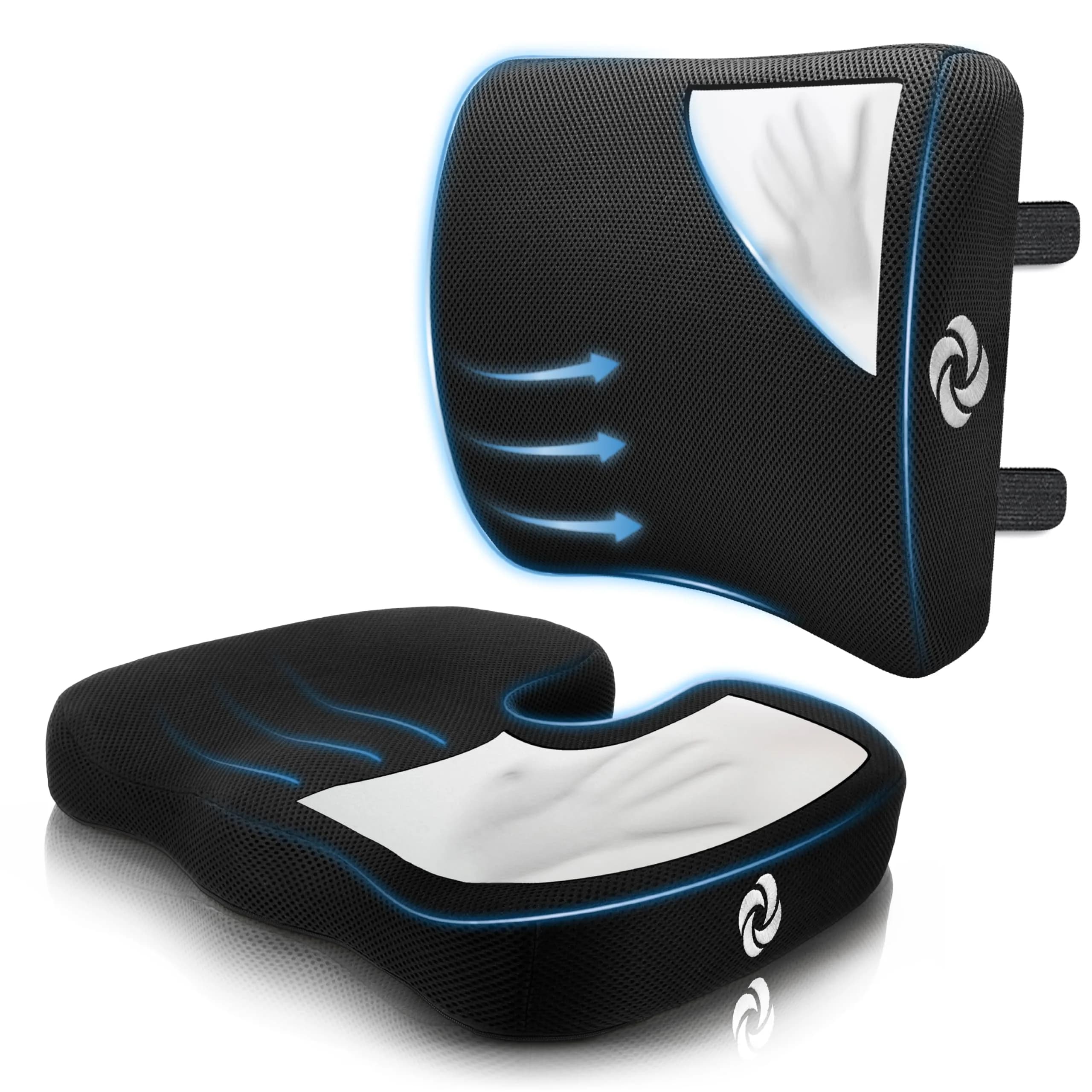 Samsonite Lumbar Support Pillow for Office Chair and Car Seat, Perfectly Balanced Memory Foam, Versatile Use Lower Back Cushion, Black Plush — Black / Black