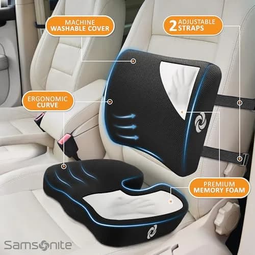 Samsonite Ergonomic Seat Cushion and Lumbar Support Combo, Memory Foam, Black/Black, 2-Piece Set | Premium Comfort & Posture Support thumbnail 3