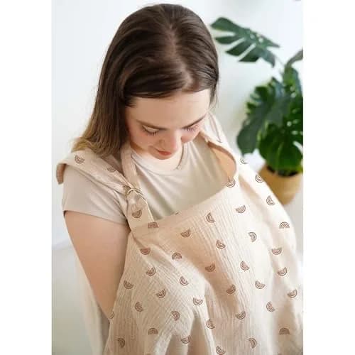 MairMore 100% Muslin Cotton Nursing Cover Ivory Rainbow | 80cm x 100cm (31.5" x 39.4") thumbnail 4