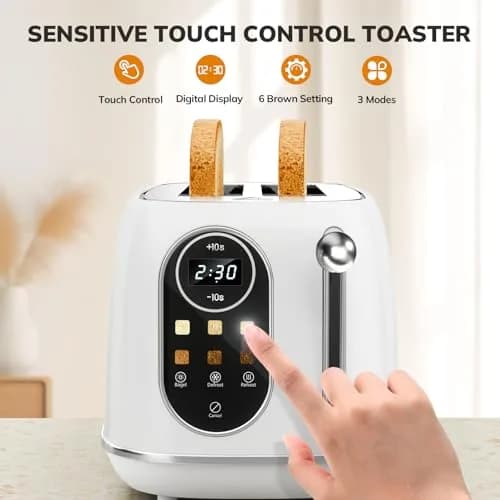 Keenstone Touch Screen Toaster 2 Slice | Retro Wide Slot Stainless Steel with 6 Browning Levels thumbnail 4