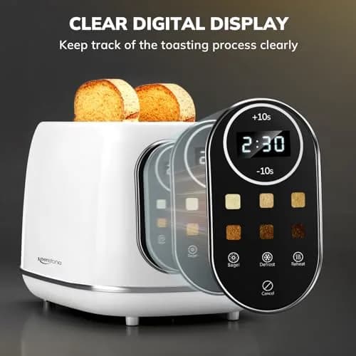 Keenstone Touch Screen Toaster 2 Slice | Retro Wide Slot Stainless Steel with 6 Browning Levels thumbnail 2