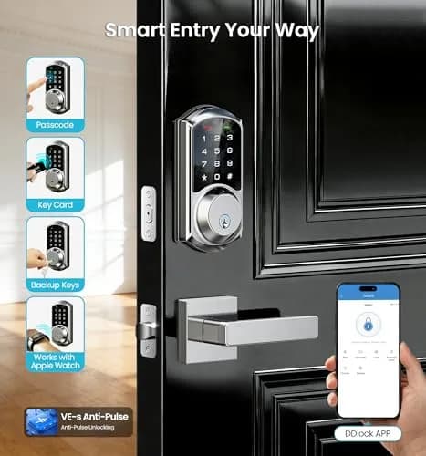 Veise VE06 Smart Lock for Front Door | App Control, Satin Nickel, Keypad, Auto-Lock thumbnail 2