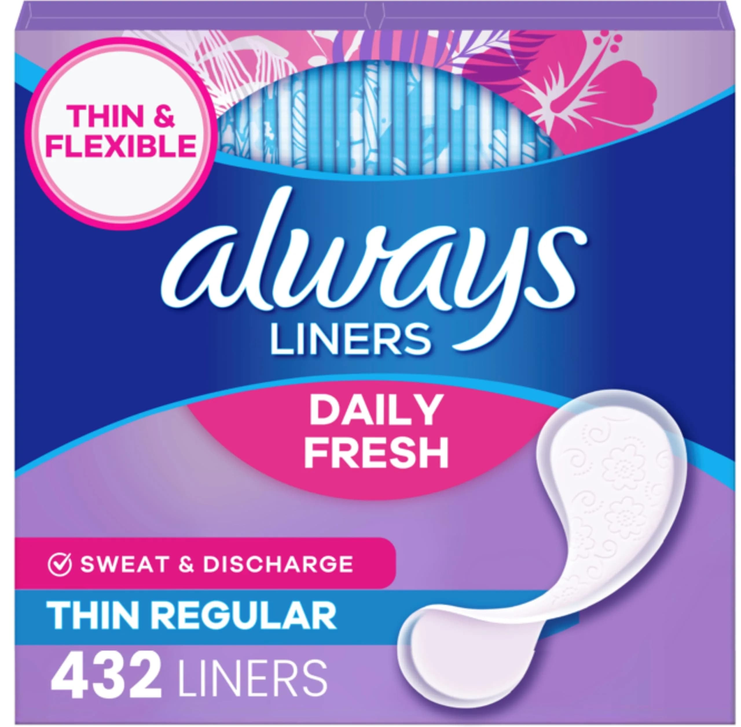 Always Daily Fresh Thin Panty Liners Regular Absorbency Unscented 432 Total | Breathable & Edge-2-Edge Adhesive - main product image