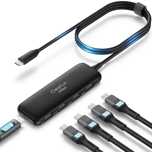 Q QEEFUN USB C Hub 10Gbps, 4 Ports USB-C 3.2 Gen 2 Data Splitter with 100W PD Charging Port | 5-Port USB-C Extender for Laptops and Tablets thumbnail 1