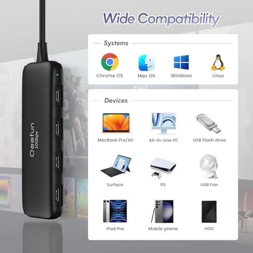 Q QEEFUN USB C Hub 10Gbps, 4 Ports USB-C 3.2 Gen 2 Data Splitter with 100W PD Charging Port | 5-Port USB-C Extender for Laptops and Tablets thumbnail 7