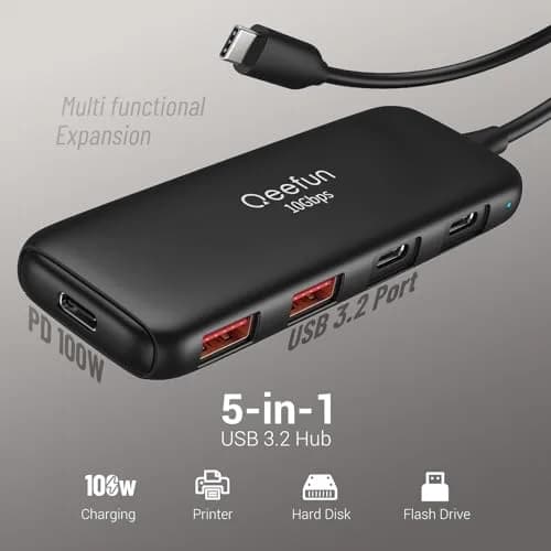 Q QEEFUN USB C Hub 10Gbps, 4-Port USB 3.2 Gen 2 Hub with 2 USB-C & 2 USB-A Ports, 100W PD Charging Port, Aluminum Casing thumbnail 10