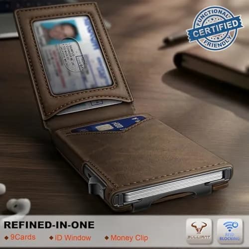 BULLIANT Men Slim Magnetic Leather Wallet with Metal Money Clip | 9 Card Slots, RFID Protected, Compact Fit thumbnail 2
