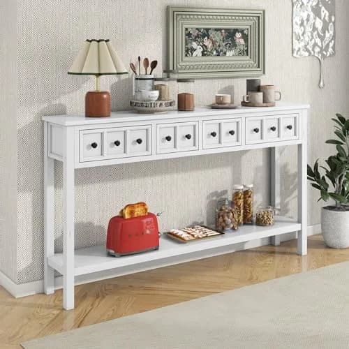 Brisca Rustic Entryway Console Table with 2 Different Size Drawers | Solid Wood Sofa Desk for Living Room & Hallway thumbnail 1