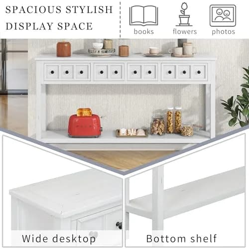 Brisca Rustic Entryway Console Table with 2 Different Size Drawers | Solid Wood Sofa Desk for Living Room & Hallway thumbnail 5