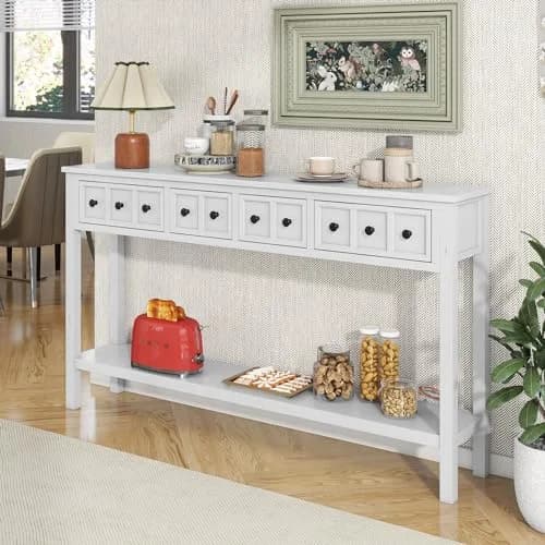 Brisca Rustic Entryway Console Table with 2 Different Size Drawers | Solid Wood Sofa Desk for Living Room & Hallway thumbnail 7