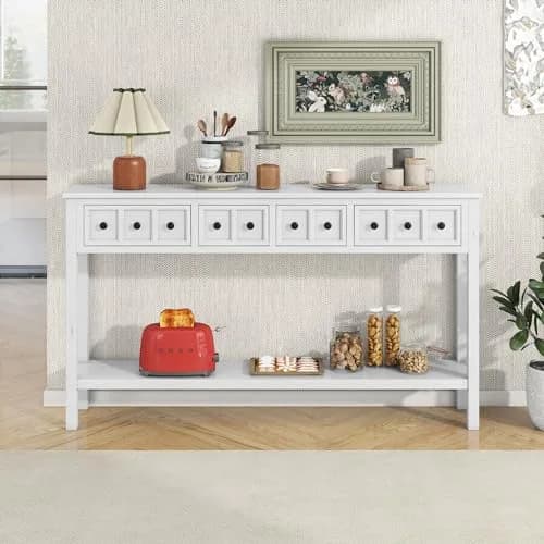 Brisca Rustic Entryway Console Table with 2 Different Size Drawers | Solid Wood Sofa Desk for Living Room & Hallway thumbnail 2