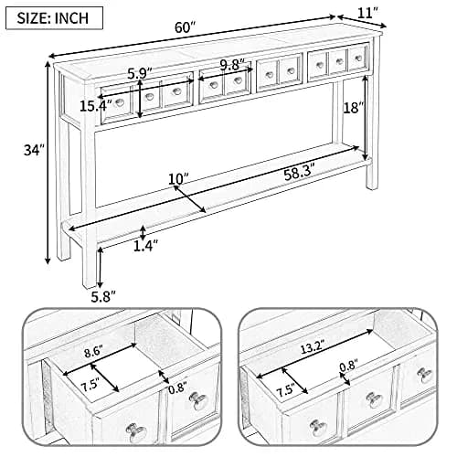 Brisca Rustic Entryway Console Table with 2 Different Size Drawers | Solid Wood Sofa Desk for Living Room & Hallway thumbnail 3