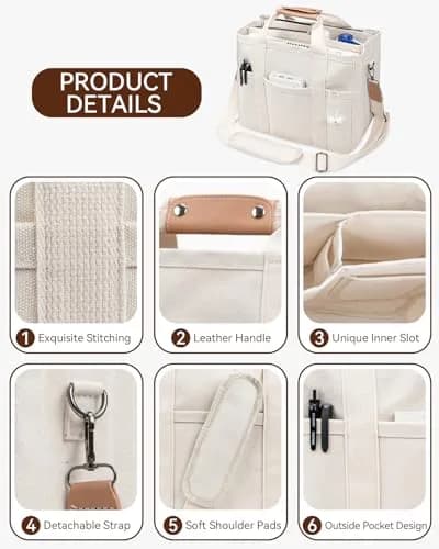 ABOUME Canvas Tote Bag with Multi-Pocket Large Capacity | Multi-Function Women’s Handbag thumbnail 6