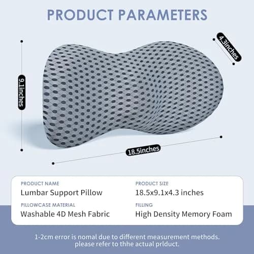 kasney Lumbar Support Pillow for Office Chair | Memory Foam Back Support, Gray, Large thumbnail 5