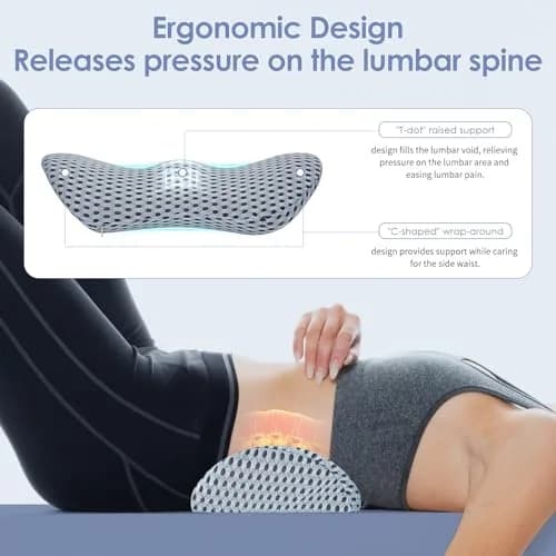 kasney Lumbar Support Pillow for Office Chair | Memory Foam Back Support, Gray, Large thumbnail 3