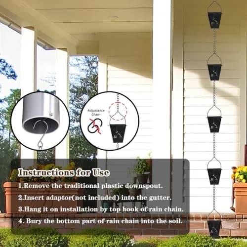 giole Black Square Rain Chain 3.33 m (10.92 ft) | Decorative Metal Downspout Alternative thumbnail 4