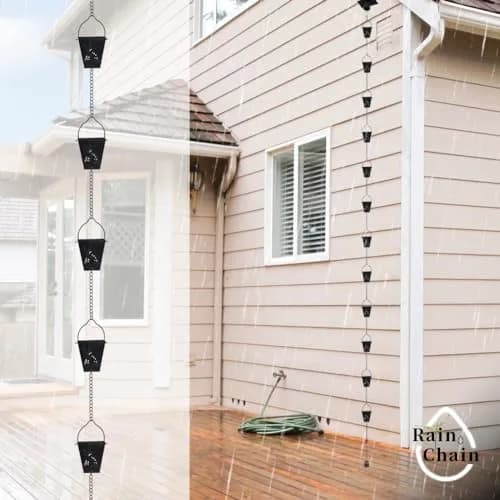 giole Black Square Rain Chain 3.33 m (10.92 ft) | Decorative Metal Downspout Alternative thumbnail 7