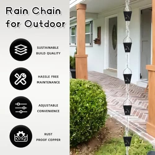 giole Black Square Rain Chain 3.33 m (10.92 ft) | Decorative Metal Downspout Alternative thumbnail 3