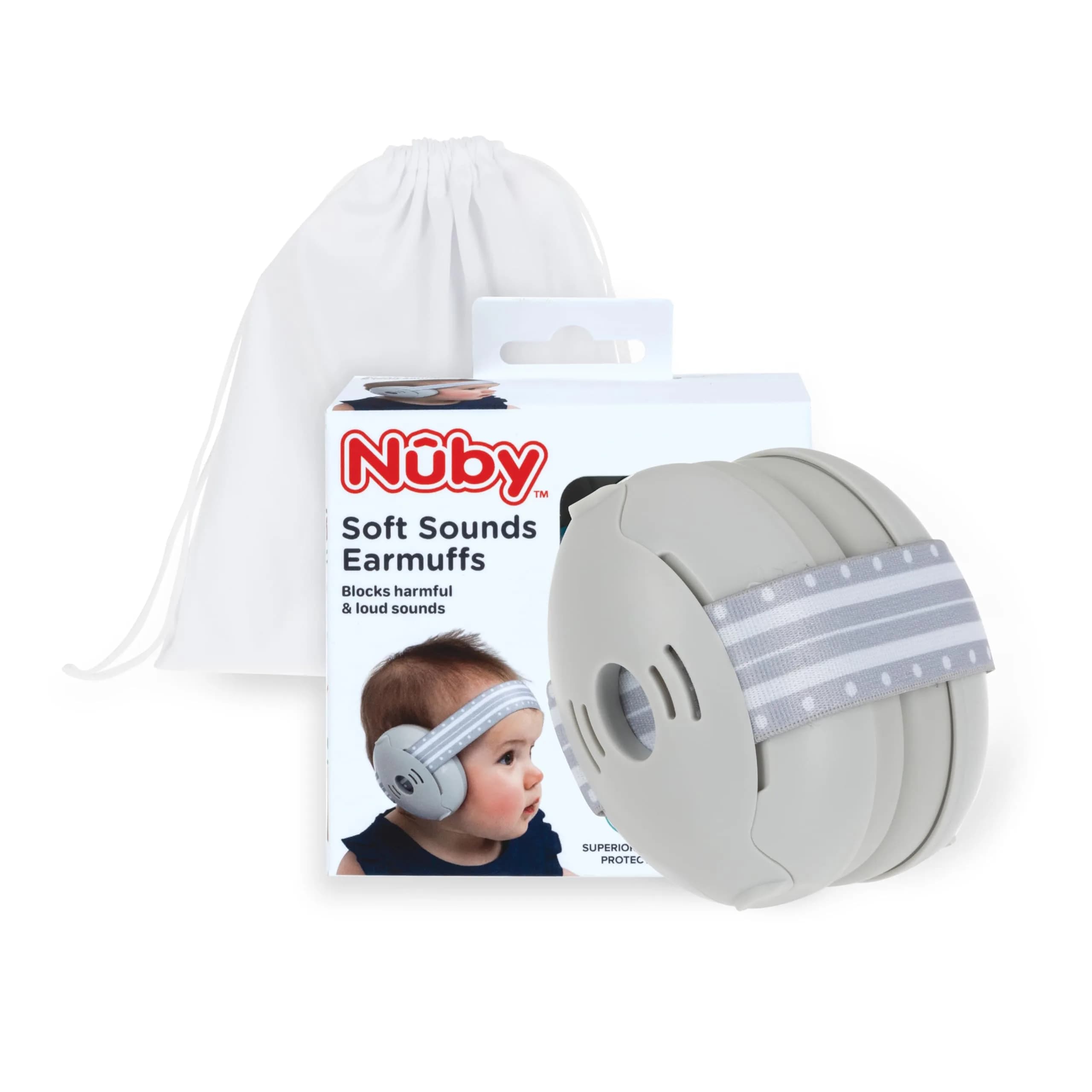 Nuby Baby Earmuffs White | Soft Noise Protection for Babies — Gray