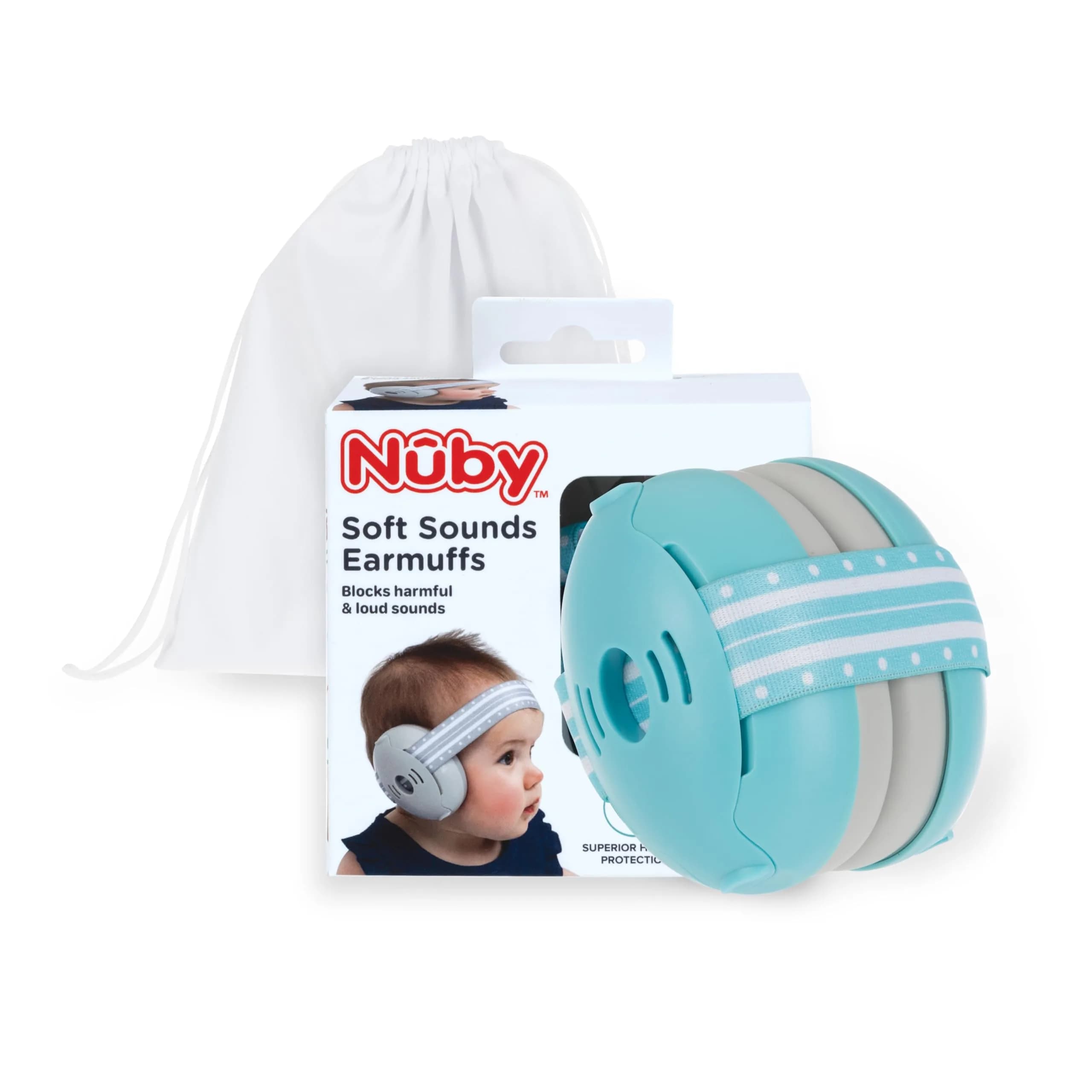 Nuby Baby Earmuffs White | Soft Noise Protection for Babies — Blue