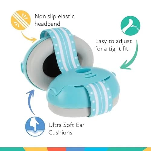 Nuby Baby Earmuffs for 1+ Years, Blue, 21dB Noise Reduction | Travel Bag Included thumbnail 2