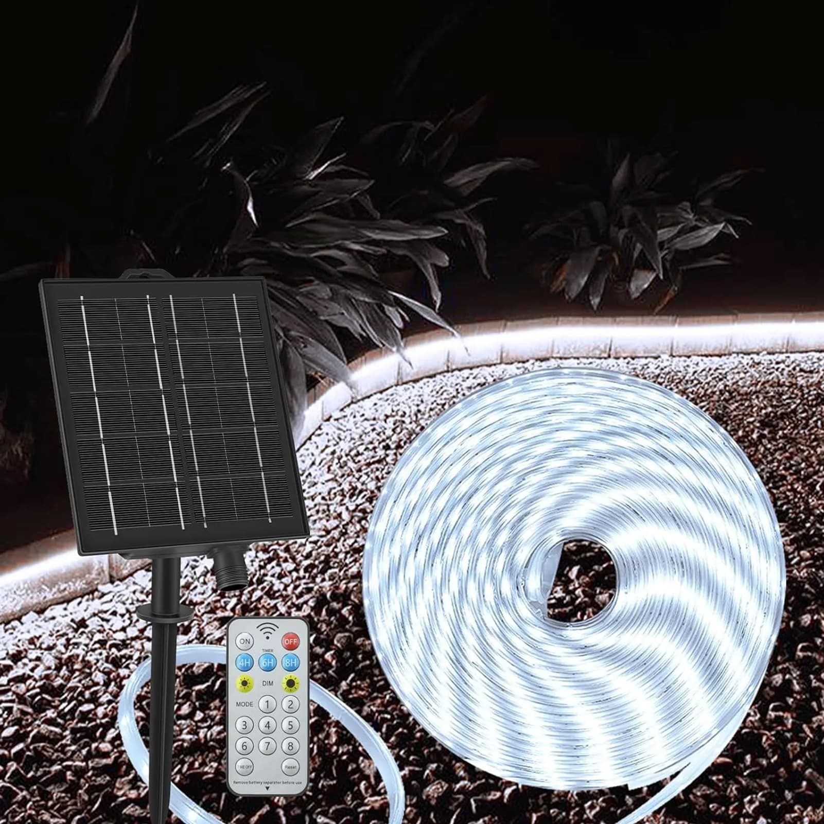 echosari 32.8ft Solar Strip Lights Outdoor Waterproof, 200 LED Warm White | 10m (32.8ft) with Solar Panel & Remote — Cool White