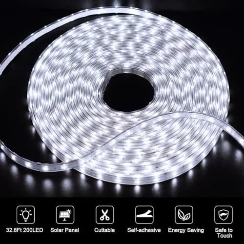 echosari 32.8ft Solar LED Strip Lights Outdoor Waterproof with Remote, Cool White (10m, 200 LEDs) thumbnail 2