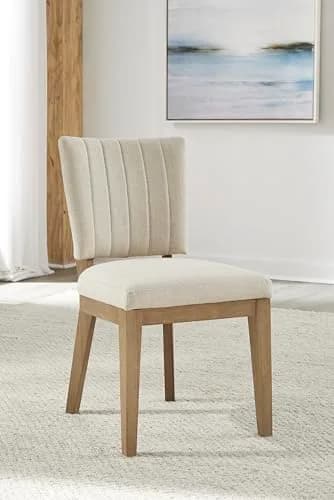 Modus Furniture Sumner Upholstered Dining Chair Set of 2 | Natural Oak & Linen thumbnail 2